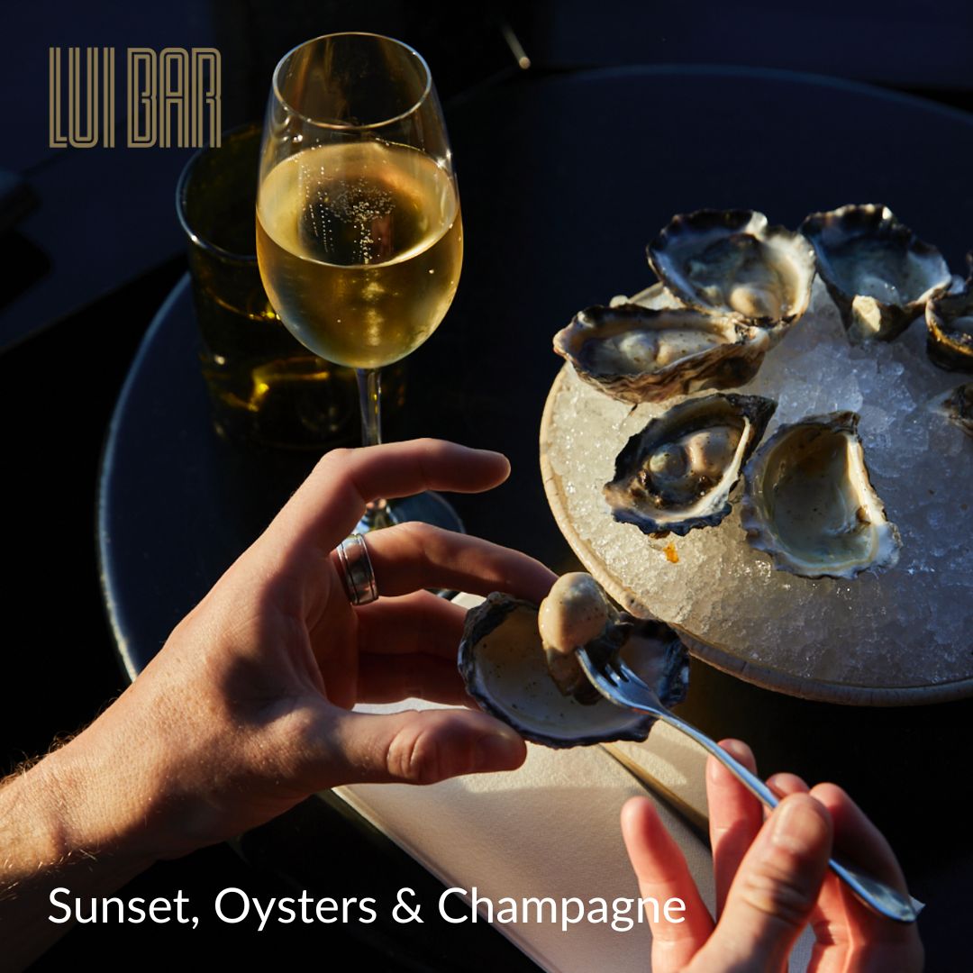 Sunset, Oysters & Champagne in the clouds by Lui Bar in Melbourne
